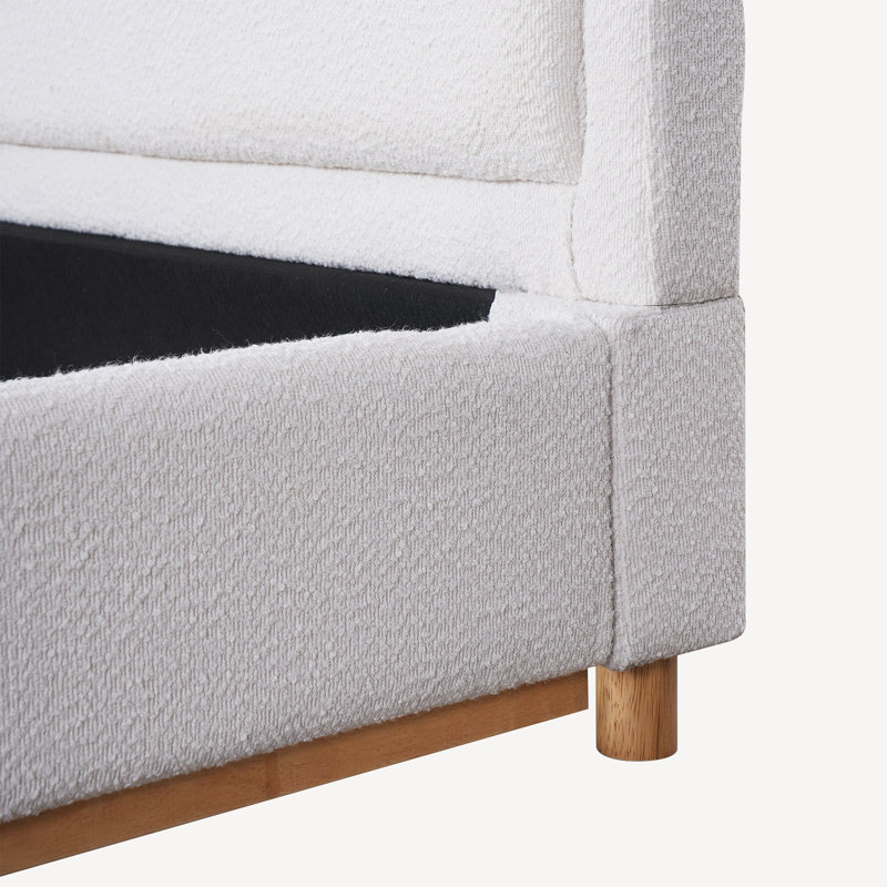 Base de lit grand format avec tête de lit courbée rembourrée Boucle, base en bois massif