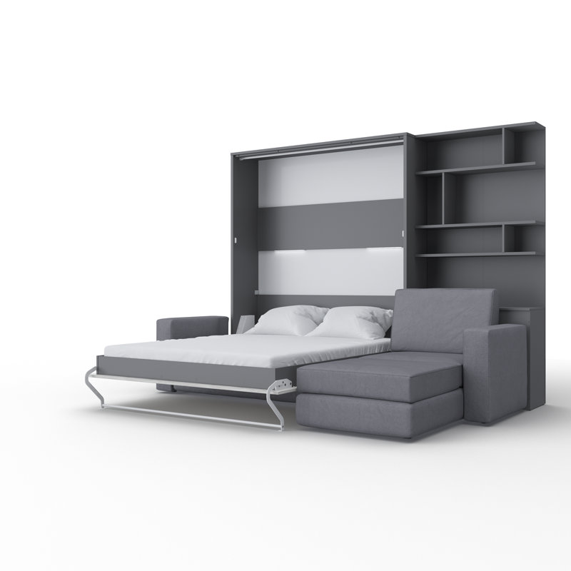 Ayvri Upholstered 160X200 Bed, Grey/Oak