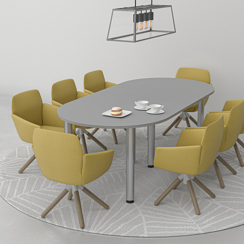 Table de conférence en forme de piste de course avec pieds de poteau, L 96 po x l 48 po, Cyprès noir, Noir mat