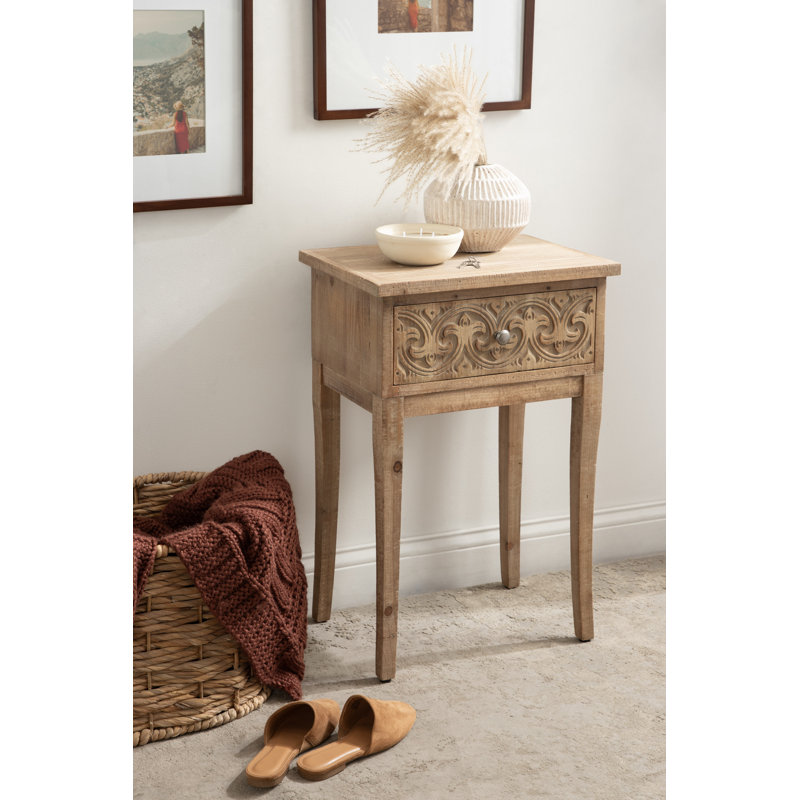 Wooden Side Table with Storage Drawer, Brown