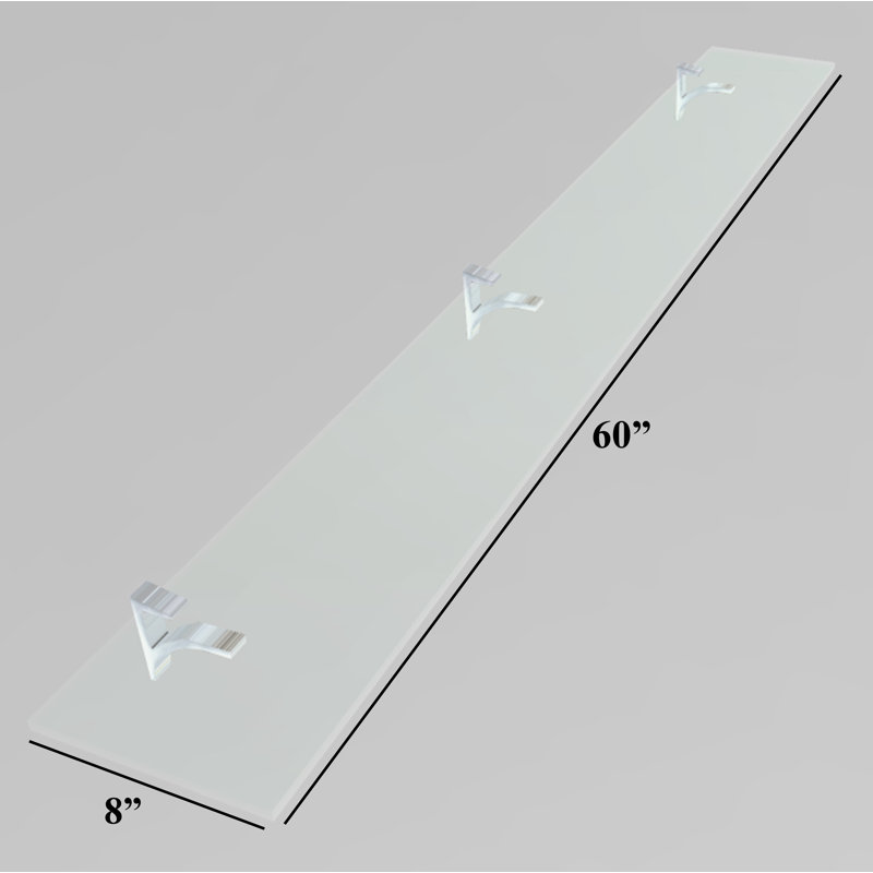 Tablette murale en verre Electra, Chrome, H 2,86 po x l 60 po x P 8,5 po