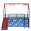 Lit mezzanine double Zeso pour enfants, motif maison, glissade et rideau, bleu marine et rouge-137645558