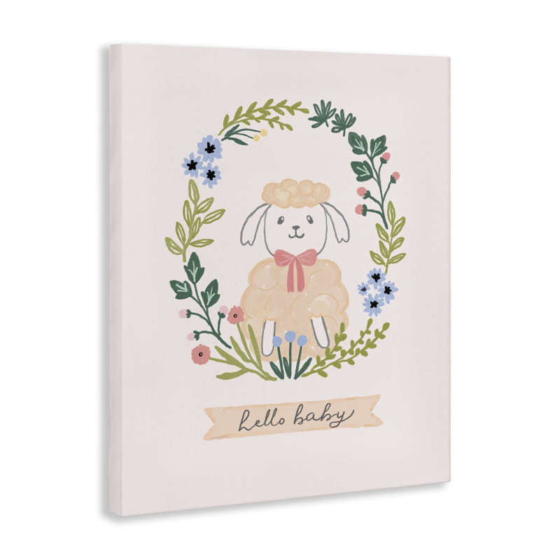 «Hello Baby Floral Lamb», art mural sur toile par Nina Muis, H 48 po x l 36 po