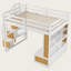 Lit mezzanine double avec bureau, tablettes de rangement, tiroirs et escalier de rangement, structure en bois massif-1071897445