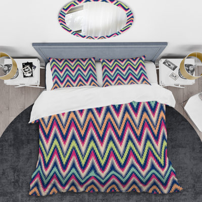 Multicolor Modern Chevron Polyester Chevron / Zig Zag Duvet Cover