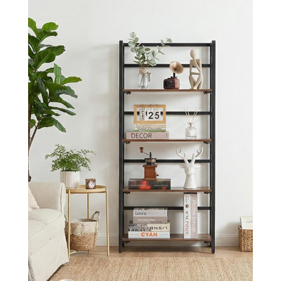 Aucun assemblage requis - bibliothèque de bureau pliante à 5 niveaux - support de rangement de bibliothèque rétro - structure en métal robuste, organisateur peu encombrant