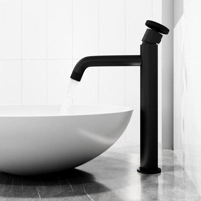 Lotus 16" L x 16" W x 5" H Round White Matte Stone™ Vessel Bathroom Sink with 12" H Faucet