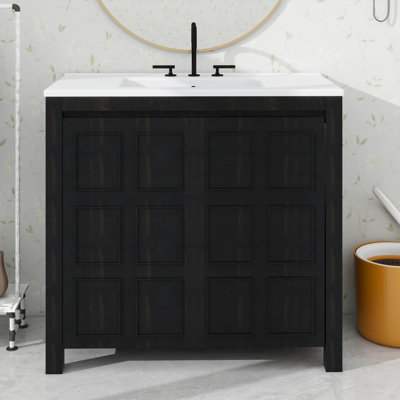 Meuble-lavabo 36 po, meuble-lavabo de ferme avec lavabo en céramique, ensemble de rangement pour salle de bain