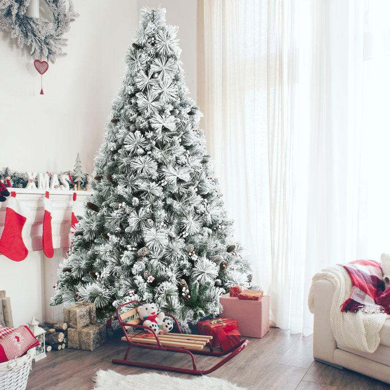 Arbre de Noël vert floqué / givré, H 8 po