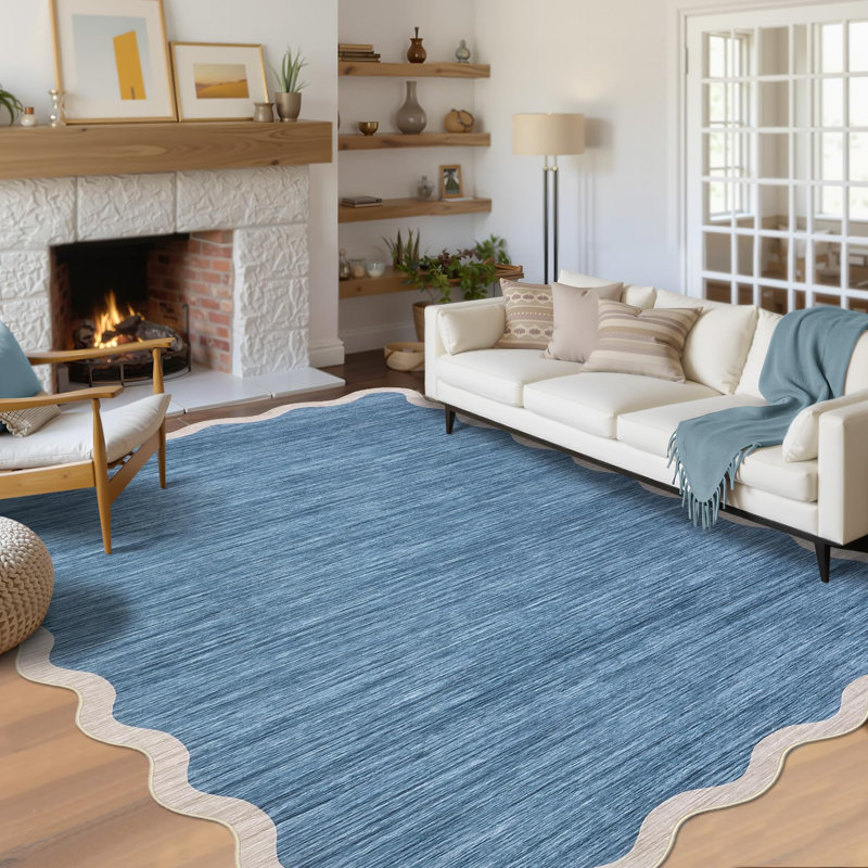 Abstract Machine Printed Area Rug, Rectangle 200 x 290 cm, Blue