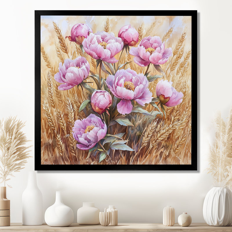 Pivoines dans le champ de blé II - pivoines, art mural, H 30 po x l 30 po, Reproduction encadrée d'une seule photo