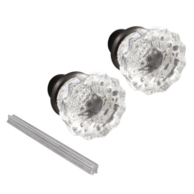 Poignées de porte en verre cannelé de style mortaise - parfait pour remplacer les ensembles de serrures antiques cassées sur les portes intérieures, dispose de 2 po Boutons de diamètre extérieur plaqués laiton (paquet de 1)