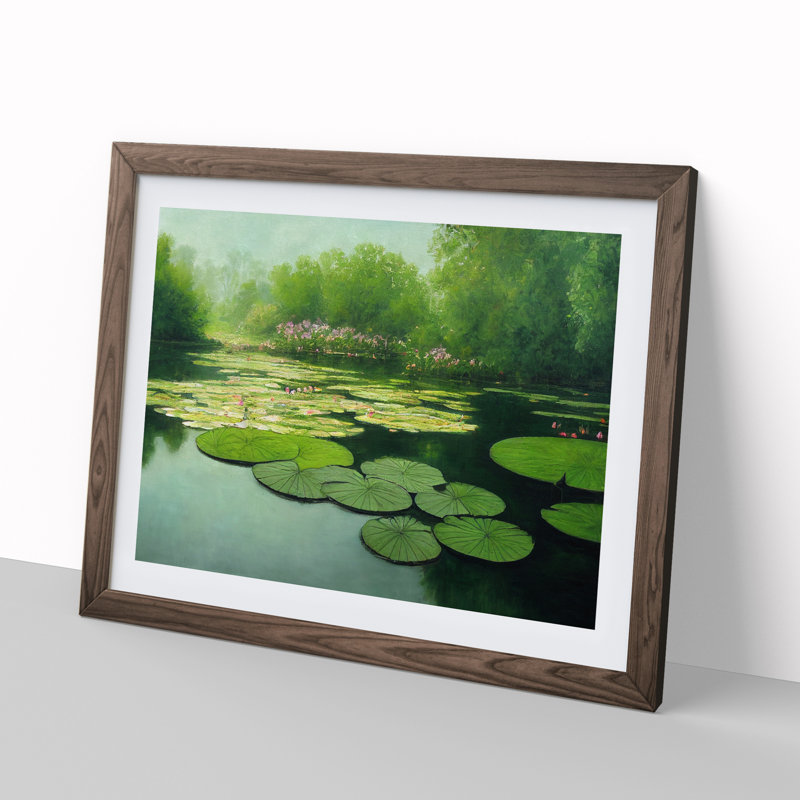Compelling Water Lily Pond - Framed Print, 46cm H x 64cm W x 2cm D, Walnut