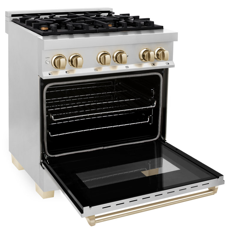 ZLINE Autograph 30" Legacy Dual Fuel Range w/ 4 Burners, Polished Gold