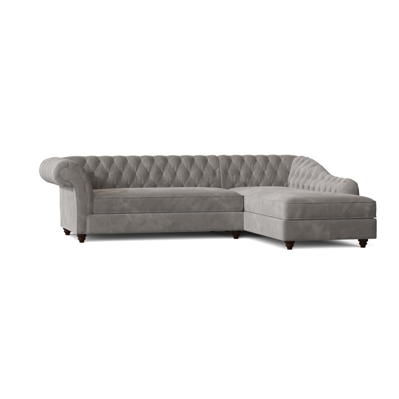 Elizabeth Upholstered L-Shaped Sectional, Walnut, Right Hand Facing, Velvet Chocolate