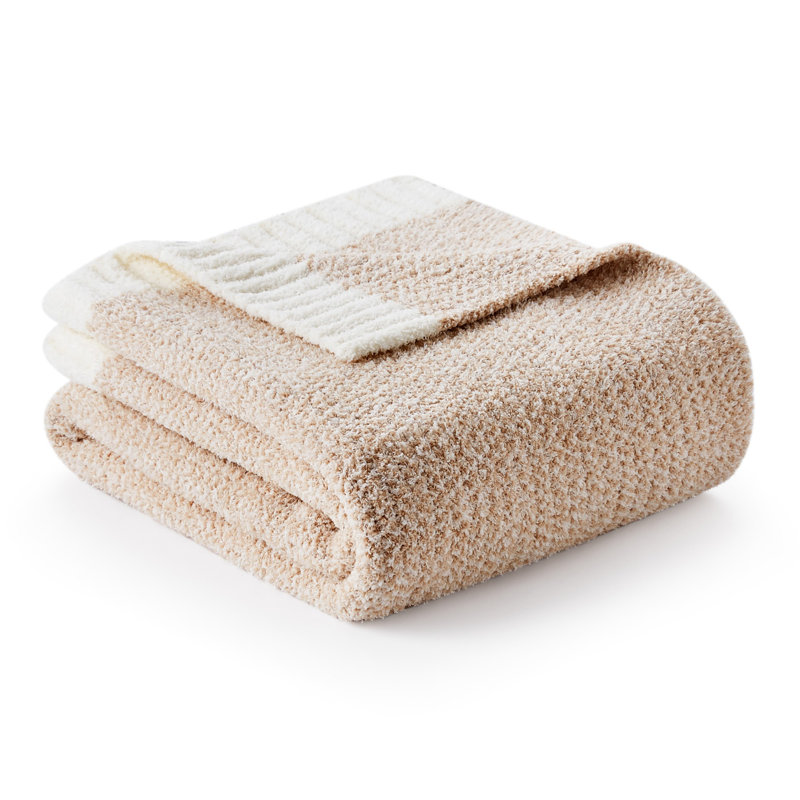  Jeté tricoté réversible Heather Knit, Beige, L 60 po x l 50 po