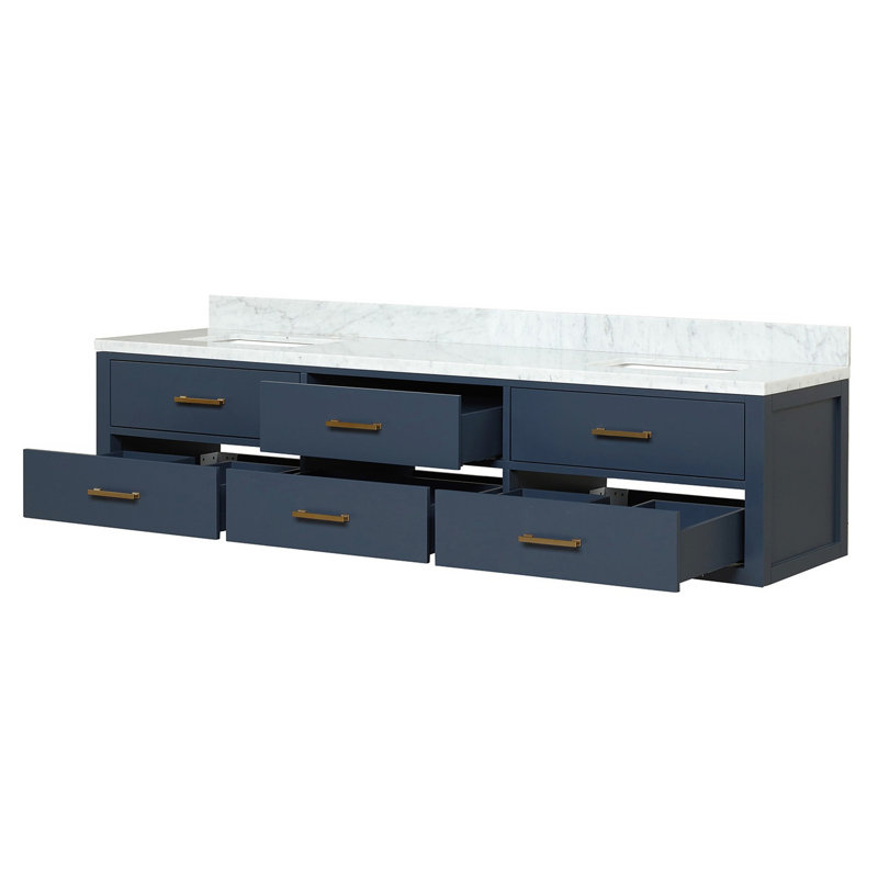 Meuble-lavabo double bleu l 80 po x P 22 po avec plateau en marbre de Carrare, 80"
