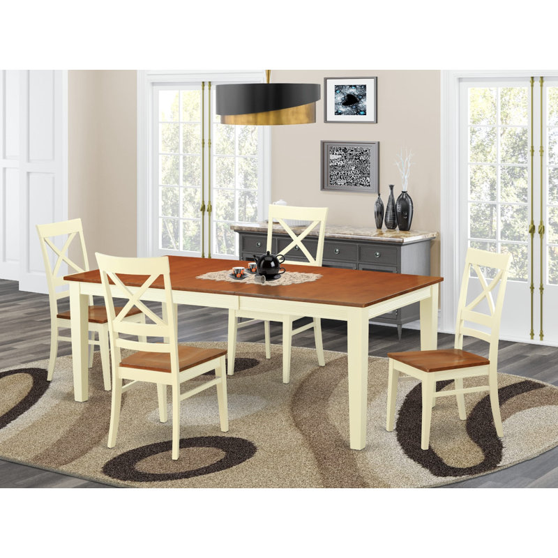 5 Piece Dining Room Table Set Includes a Rectangle Kitchen Table with Butterfly Leaf and 4 Dining Chairs, Buttermilk & Cherry