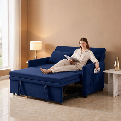 51.2" Upholstered Velvet Convertible Sleeper Sofa with Pull-Out Bed & Reclining Backrest