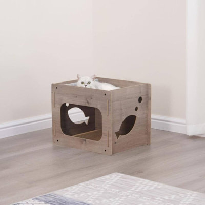 12.5" Cat House with Fish Detailing