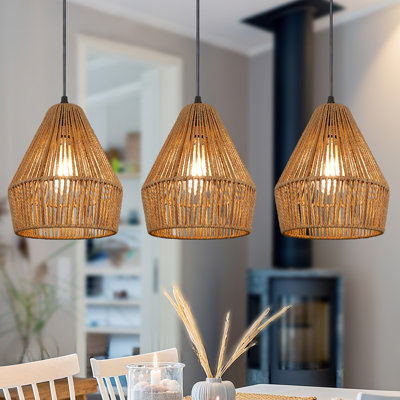 Yingst 8.66 in. 3 Pack Boho Rattan Pendant Light(Set of 3)