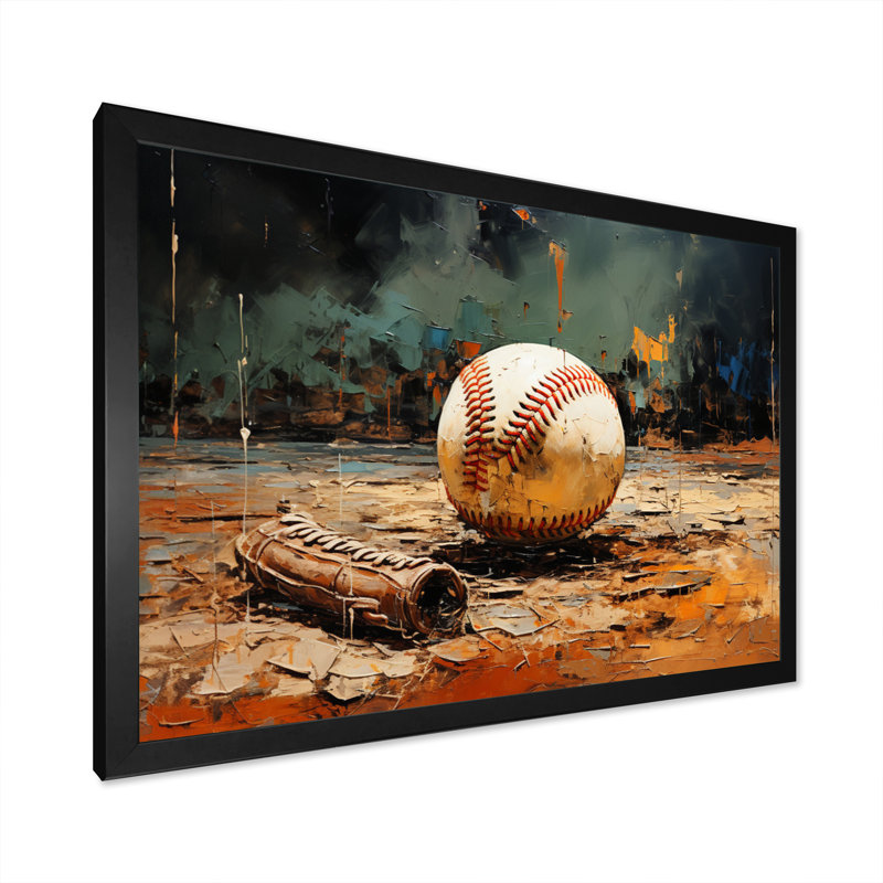 Baseball Collage Glove And Ball - Sports, reproduction d'art sur toile, H 24 po x l 32 po x P 1 po, Cadre photo noir