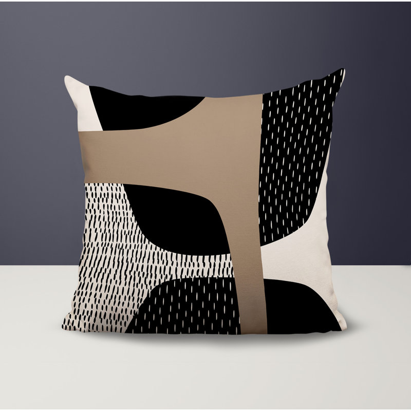 Coussin carré intérieur / extérieur pia, H 17 po x l 17 po, Beige / noir / blanc cassé
