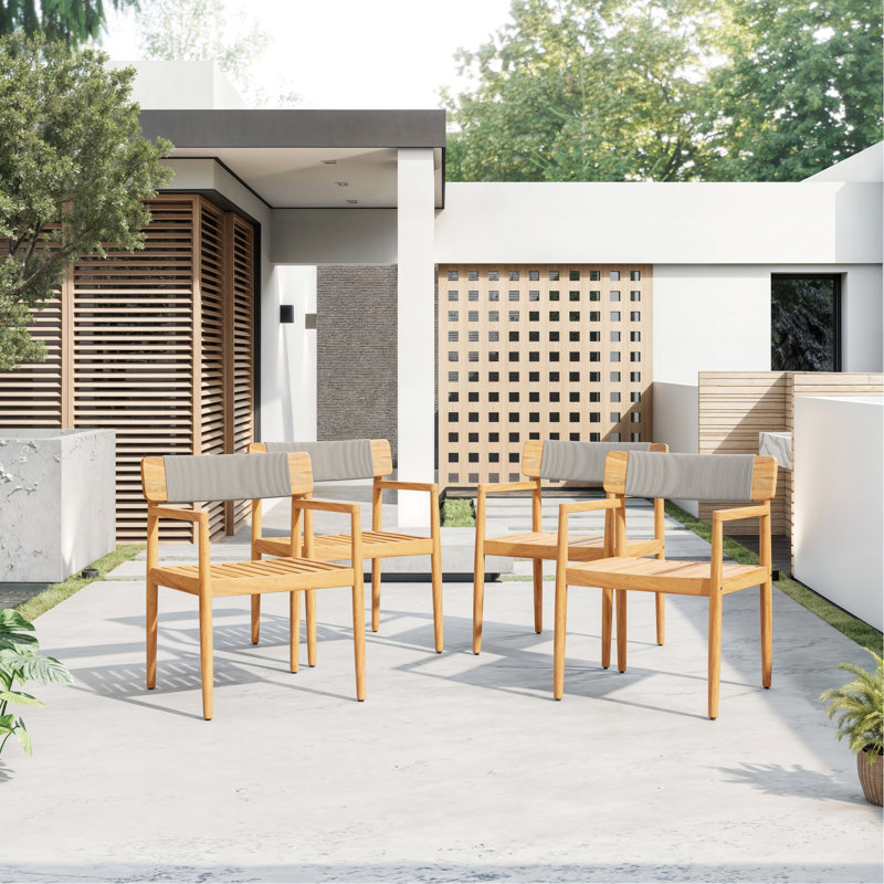 4 chaises d'extérieur en bois tressé avec aspect corde gris