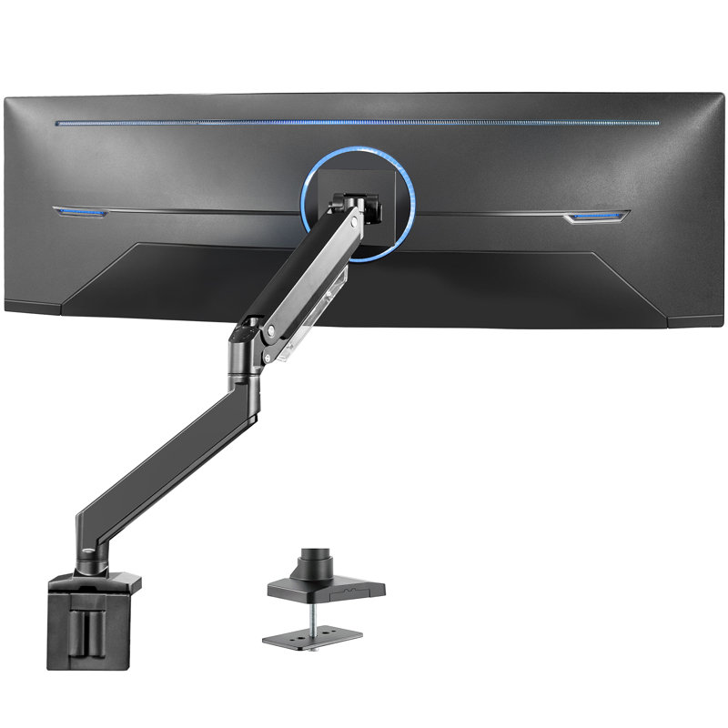 Black Aluminum Full-Motion Single Monitor Desk Mount with Riser