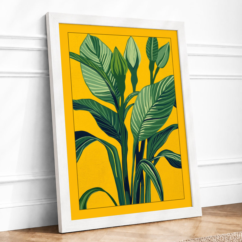 Potted Plant in Yellow Botanical - Framed Print, A3 - 42.0 x 29.7 cm, White