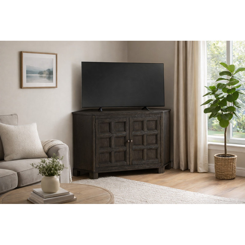 Meuble télé d'angle à panneau en bois, Smoked Black Oak