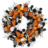 Houndstooth Bows And Candy Corn Halloween Wreath - 24"