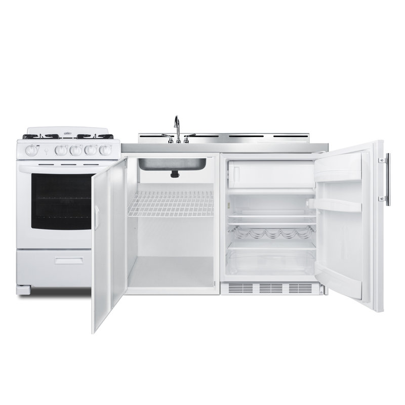 Summit 72" White All-in-One Kitchenette with Gas Range and Sink