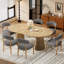 Ensemble de salle à manger extensible en bois avec 4 à 6 chaises rembourrées en tissu bouclé, table ovale ou ronde convertible-1907765060-1907765058-1907765059