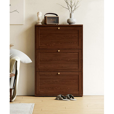 Slim rubberwood solid wood tipping shoe cabinet