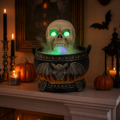 Gothic Skull Halloween Decoration with Haunted Fog Effect, Lighted Tabletop Horror Accent