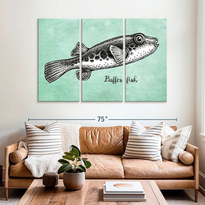 Puffer Fish In Black, 42" H x 65" W