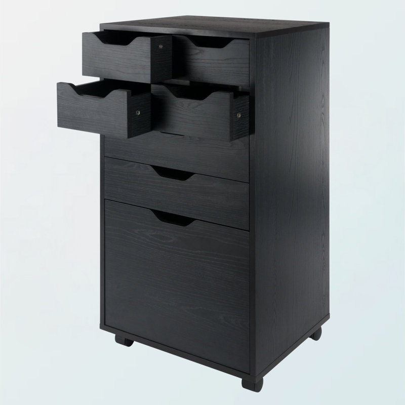 Peres Multi-Storage Mobile Cabinet in Black with Bins and Drawers, 35.76'' H X 18.94'' W X 15.75'' D, Black