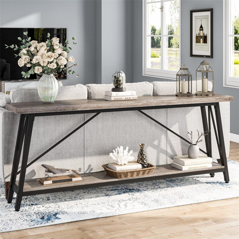 Canapé 70,9 po derrière le canapé, console d'entrée industrielle pour le couloir, le vestibule et le salon, brun rustique