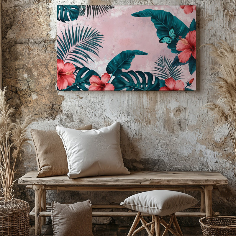 Toile une scène tropicale éclatante avec des fleurs d'hibiscus luxuriantes dans un art mural, H 11 po x l 14 po