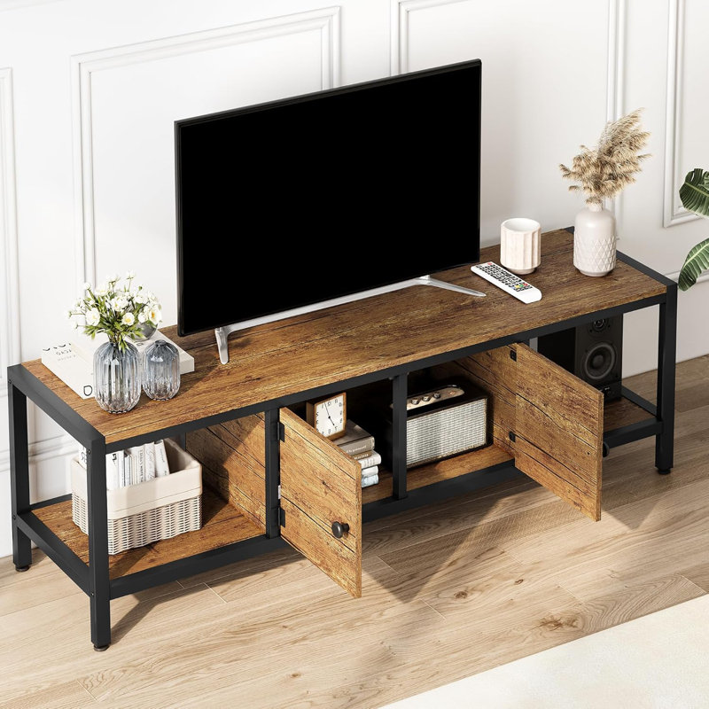 58" Rustic Brown TV Stand, Waterproof Media Console with Adjustable Legs & Open Storage, 18.5”H x 58”L x 18.5”W, Brown