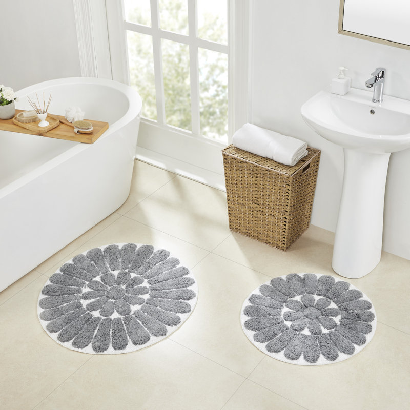 Tapis pour salle de bain Cressona, Blanc / Étain