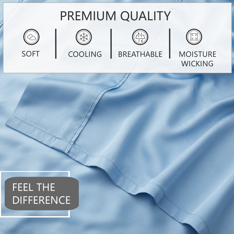 Sateen Sheet Set, Sky Blue, Queen Sheet Set with 2 Standard Pillowcases
