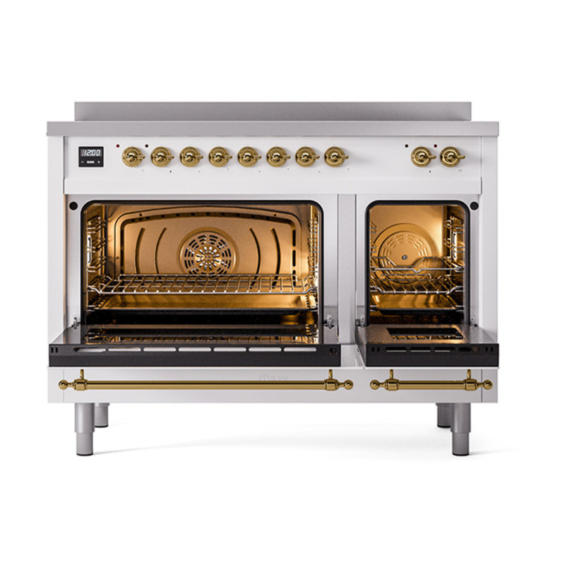 ILVE Nostalgie II Series Noblesse 48 inch Induction Range (Solid Door, RAL) (Glass Door), Brass