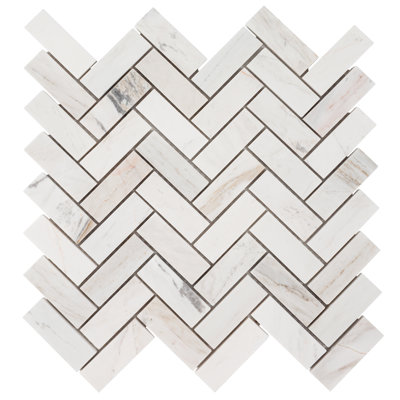 Auralie Herringbone 12 in. x 12 in. Polished Marble Mosaic Floor and Wall Tile
