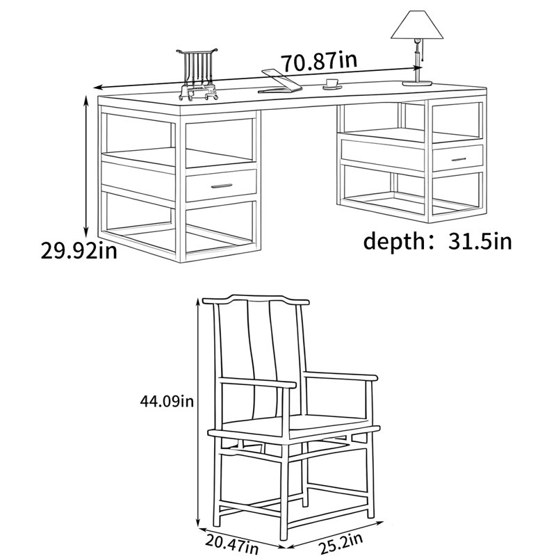 Simple office desk, 29.92" H x 70.87" W x 31.5" D