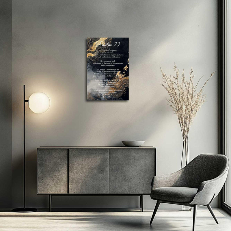 Psaume 23, art mural, versets de la Bible chrétienne, citations inspirantes, impressions sur toile, affiche abstraite, texture de marbre doré noir, œuvre d'art, décoration de salle de prière (blanc, (L 36 x 24 l)