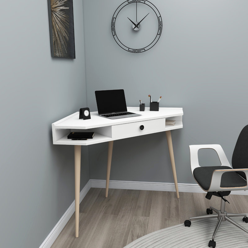 Yair Modular Solid Wood Computer Desk, White