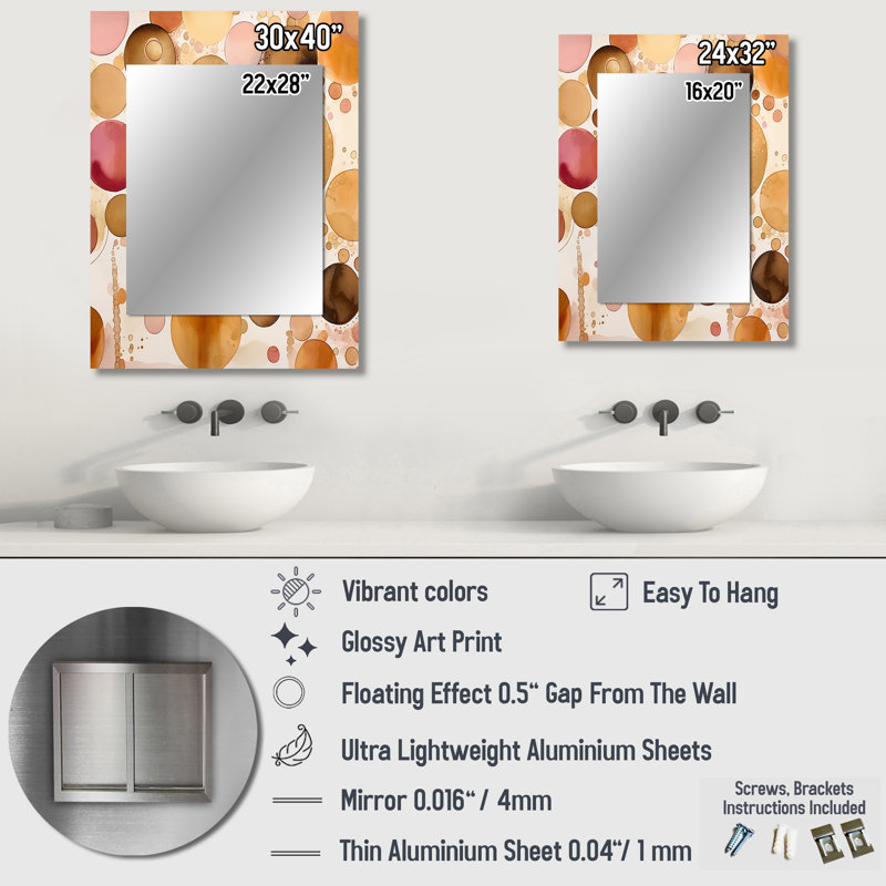 Afternoon Dreams Boho Chic Vintage Pink Gold I - Geometric Unique Wall Mirror Decor, Pink Large Mirror, Printed Metal Art
