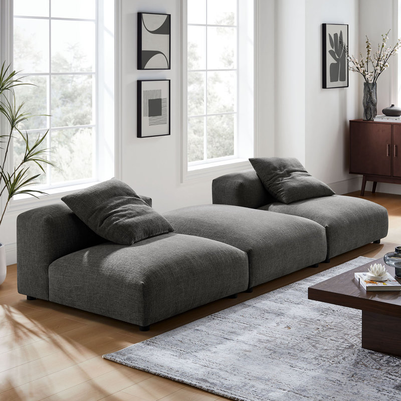 Canapé modulaire rembourré en tissu 3 pièces Solace, Tissu gris charbon